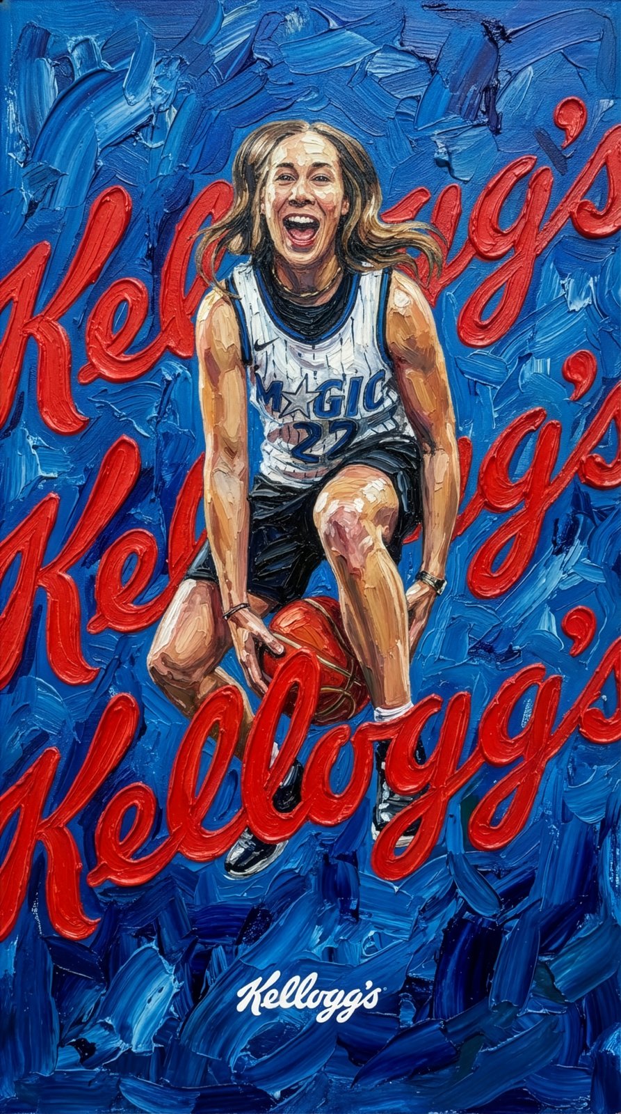 Gemaltes Actionbild einer Creatorin oder eines Creators im Orlando-Magic-Trikot mit Kellogg’s-Basketball (4 von 12)